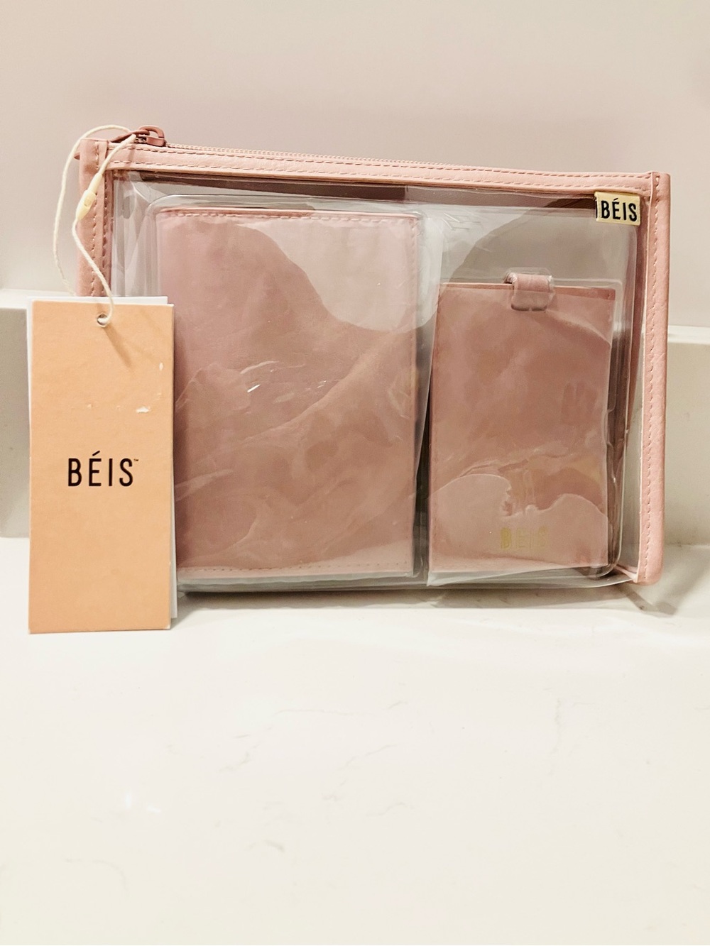 BÉIS NWT Passport & Luggage Tag Set Atlas Pink Mauve 3-Piece Travel Set - Picture 2 of 7